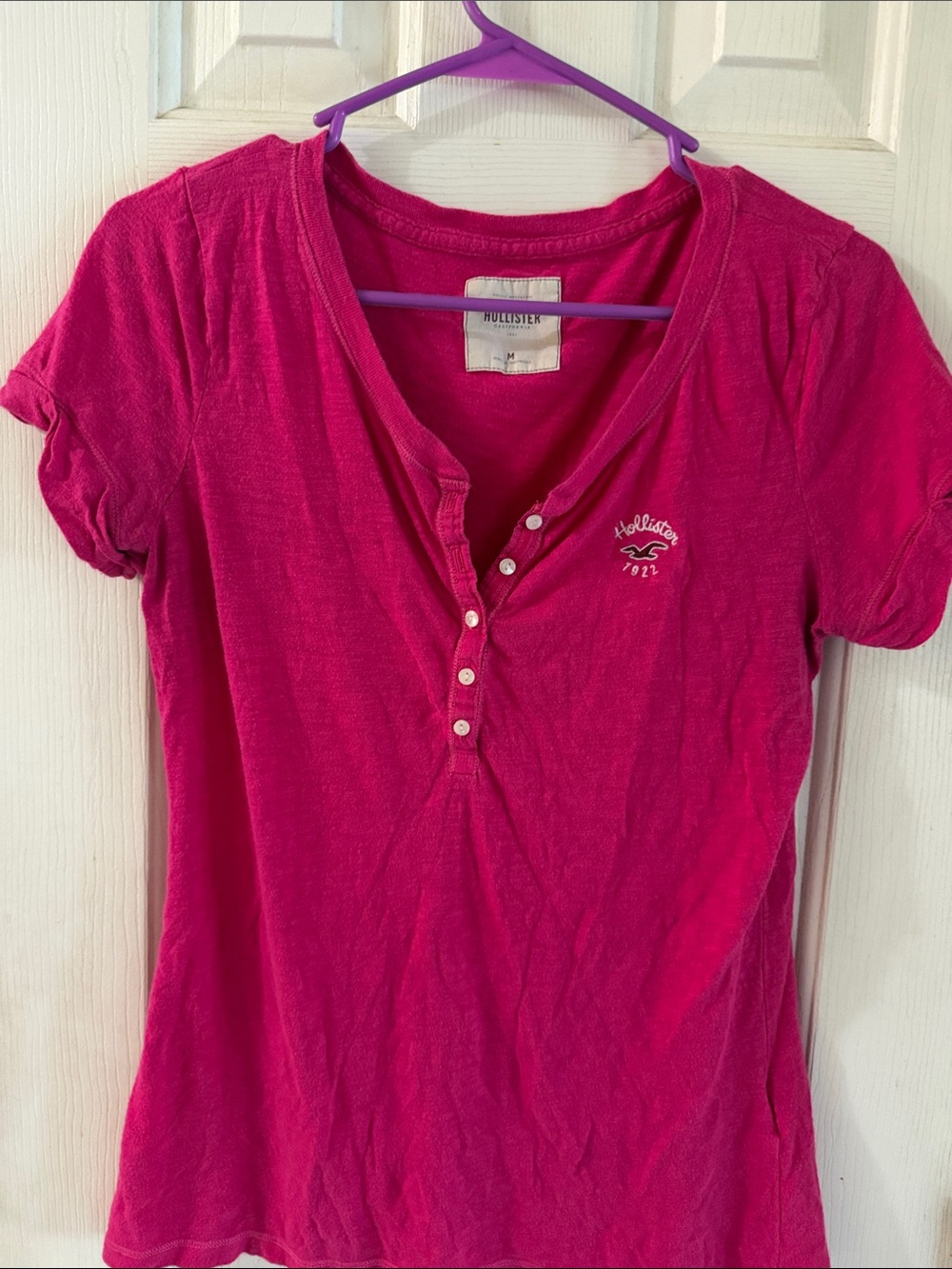 Hollister Bright Pink Button-Front Henley Tee